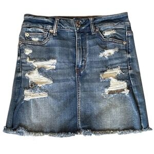 American Eagle Next Level Stretch X Destroyed Distressed Denim Mini Skirt,Size 4